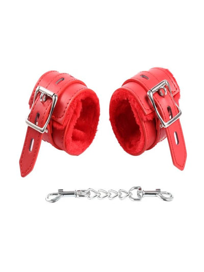 Poison Rose Faux Leather/Fur Handcuffs Red 1